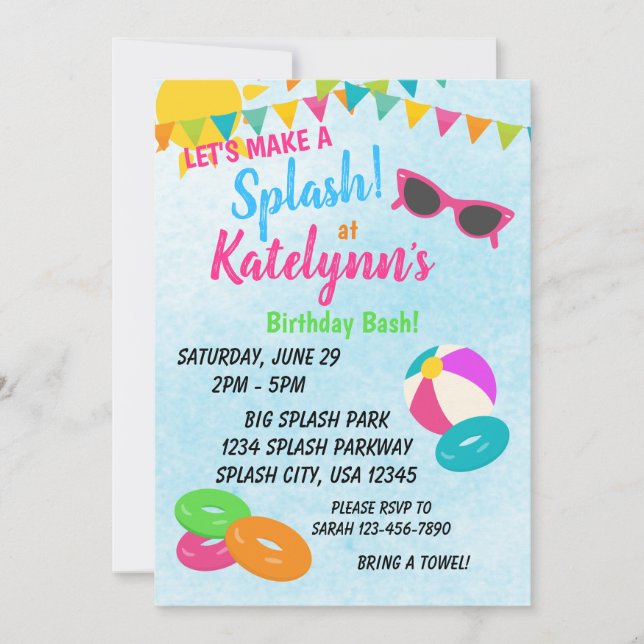 Let's Make a Splash Birthday Invitation (Front)