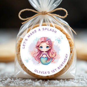 Let's Make a Splash Girls Mermaid Birthday Party Classic Round Sticker