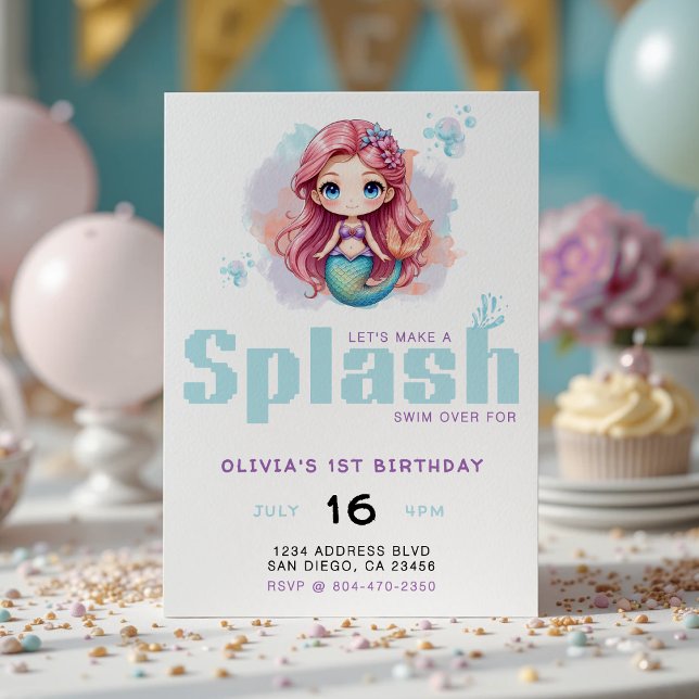 Let's Make a Splash Girls Mermaid Birthday Party Invitation (Let's Make a Splash Girls Mermaid Birthday Party Invitation
)