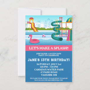 Let's Make a Splash!  Water Park Birthday Party Invitation