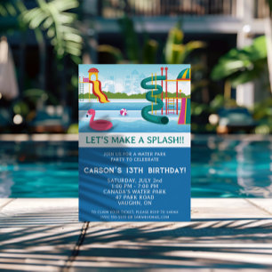 Let's Make a Splash!  Water Park Birthday Party Invitation