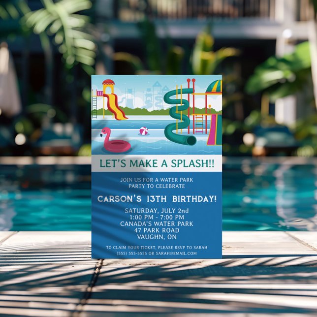 Let's Make a Splash!  Water Park Birthday Party Invitation (Creator Uploaded)