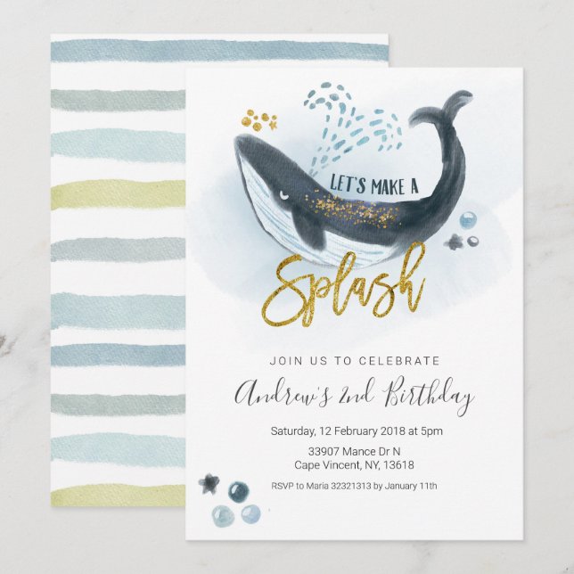 Let's make a splash whale birthday invitation (Front/Back)