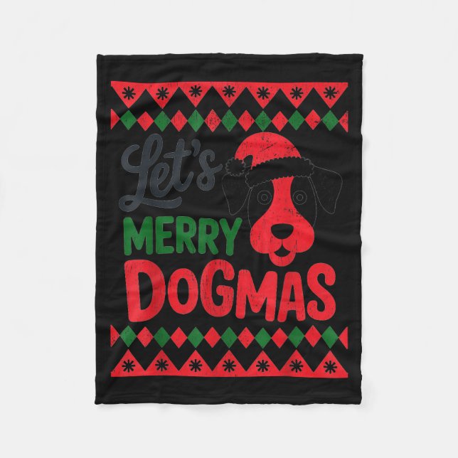 Let's Merry Dogmas Funny Dog Santa Hat Christmas X Fleece Blanket (Front)