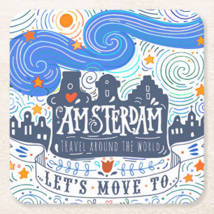 Let's Move To Amsterdam Square Paper Coaster