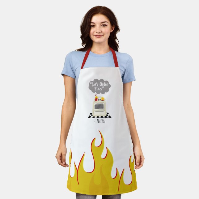 Let's Order Pizza Kitchen Fire Flames Apron (Worn)