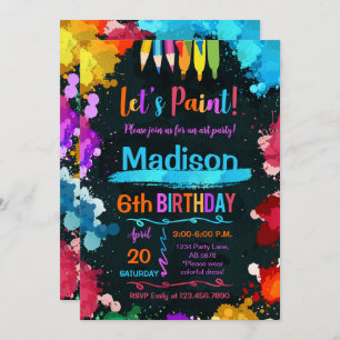 Let's Paint Art Birthday Party Black Invitation