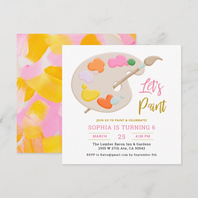 Let's Paint Art Painting Birthday Party  Invitation (Front/Back)