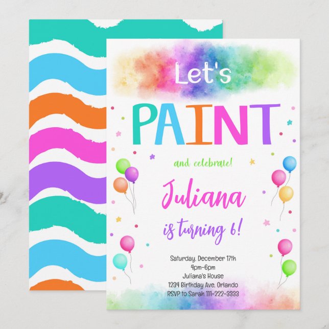 Let's Paint Colourful Painting Birthday Invitation (Front/Back)