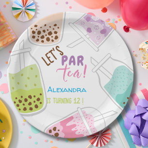 Let's par tea bobba tea birthday paper plate