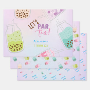 Let's par tea bobba tea birthday wrapping paper sheet
