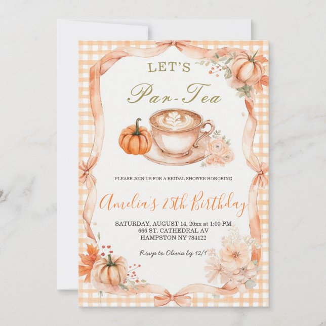 Let's Par-Tea Bridal Shower Invitation | Fall Pump (Front)