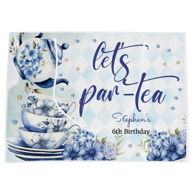 Let's par-tea floral birthday for kids large gift bag (Front)