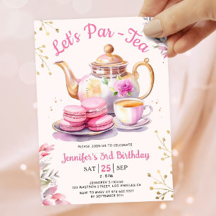 Let's Par-Tea! Girl Pink Tea Birthday Party Invitation