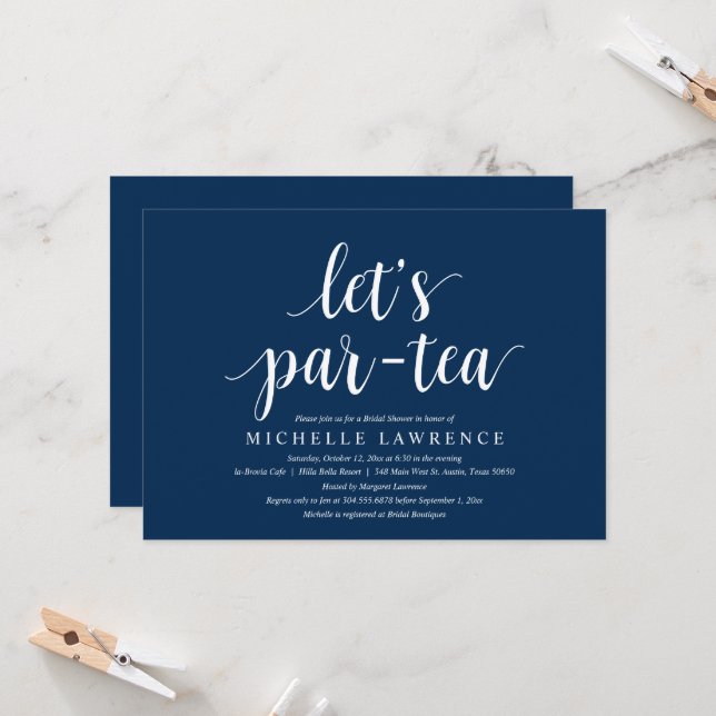 Lets par tea, Modern Bridal Shower Celebration Inv Invitation (Front/Back In Situ)