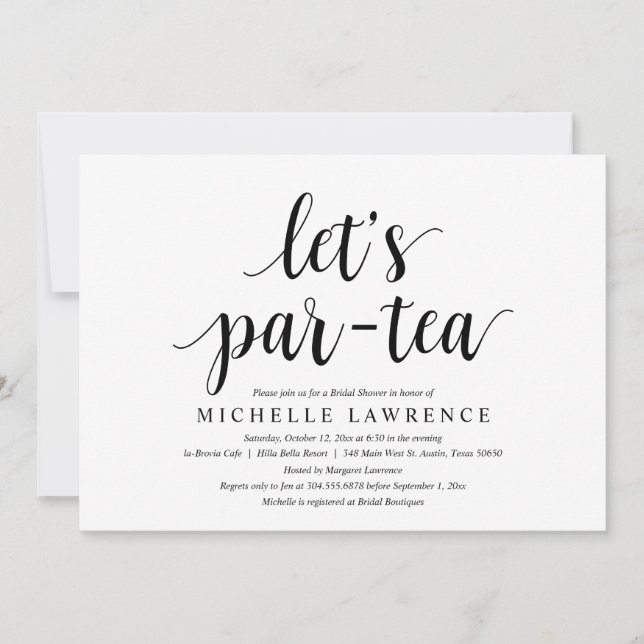 Lets par tea, Modern Bridal Shower Celebration Invitation (Front)