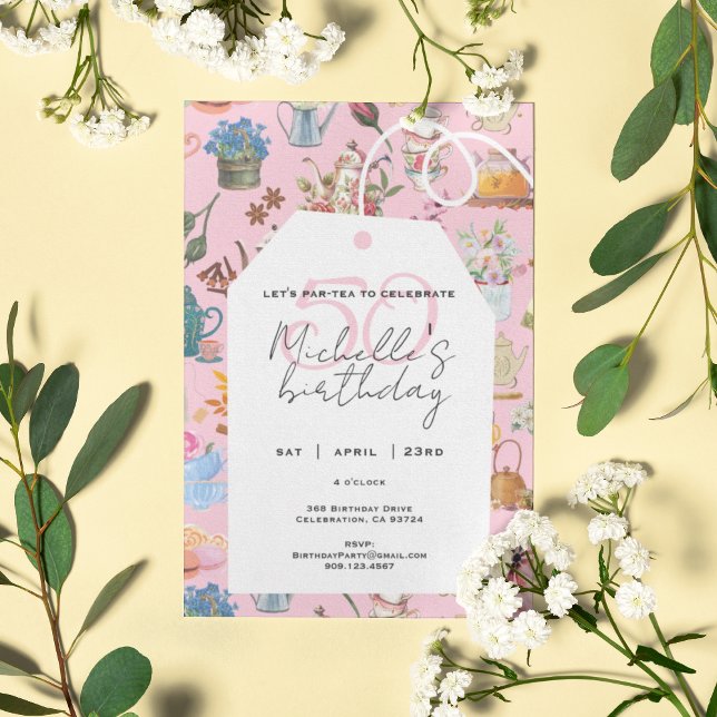 Let's Par Tea Pink 50th Birthday Garden Floral  Invitation (Creator Uploaded)