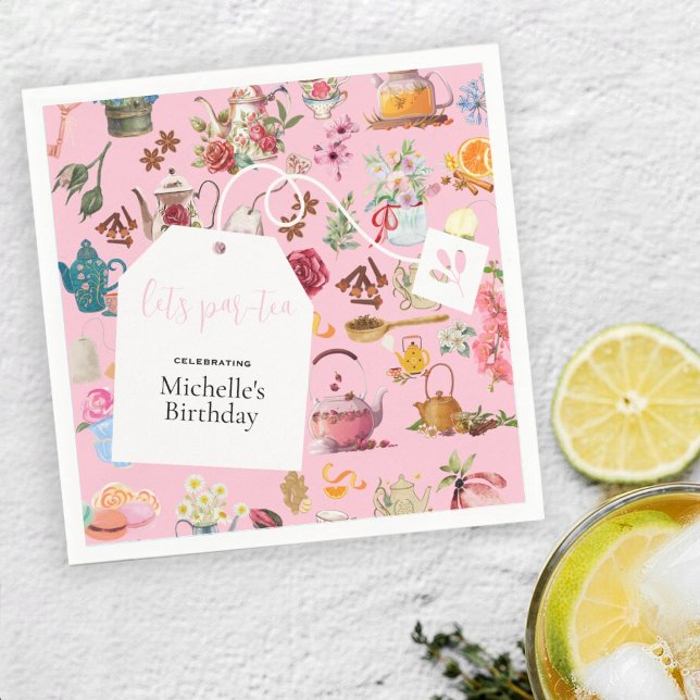 Let's Par Tea Pink Spring Floral Birthday Party Napkin (Creator Uploaded)