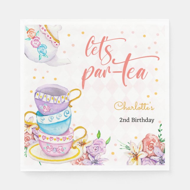 Let's par-tea,  tea birthday napkin (Front)