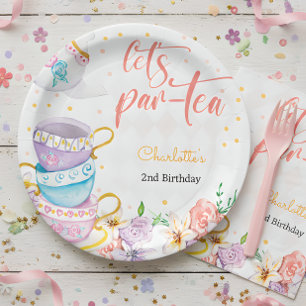 Let's par-tea, tea birthday paper plate