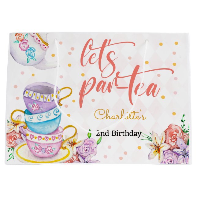 Let's par-tea, tea kids birthday large gift bag (Front)