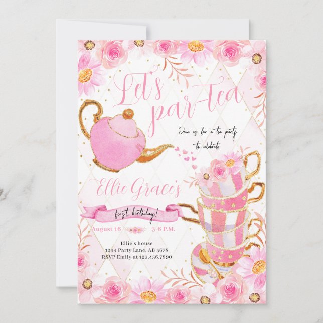 Let's Par-tea Tea Party Invitation (Front)