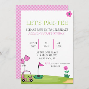 Let's par-tee 1st birthday party, golf birthday invitation