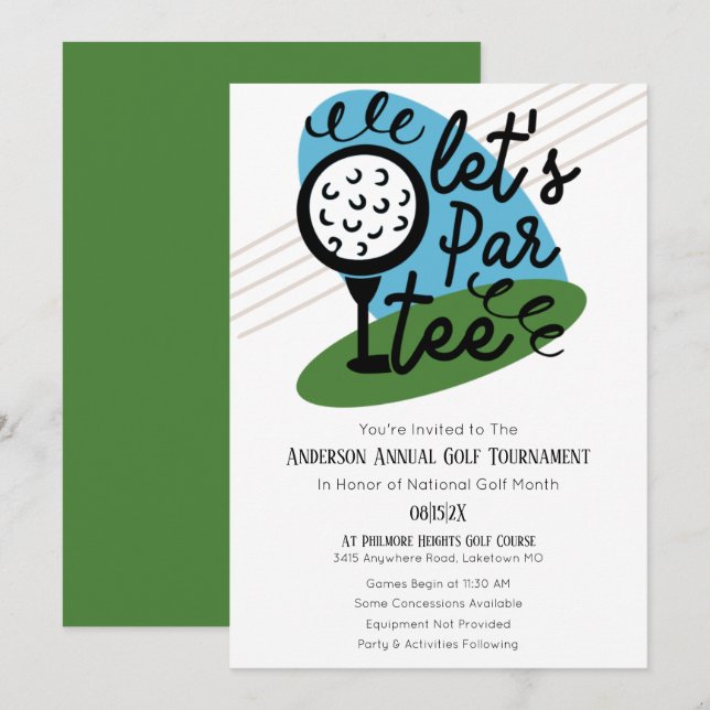 Let's Par Tee Annual Golf Tournament Cute Party Invitation (Front/Back)