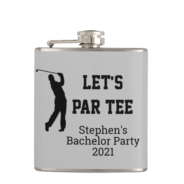 Let's Par Tee Bachelor Party Gift Custom Golf Hip Flask (Front)
