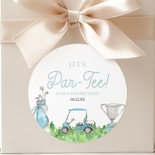 Let's Par-Tee Blue Golf Birthday Party Classic Round Sticker