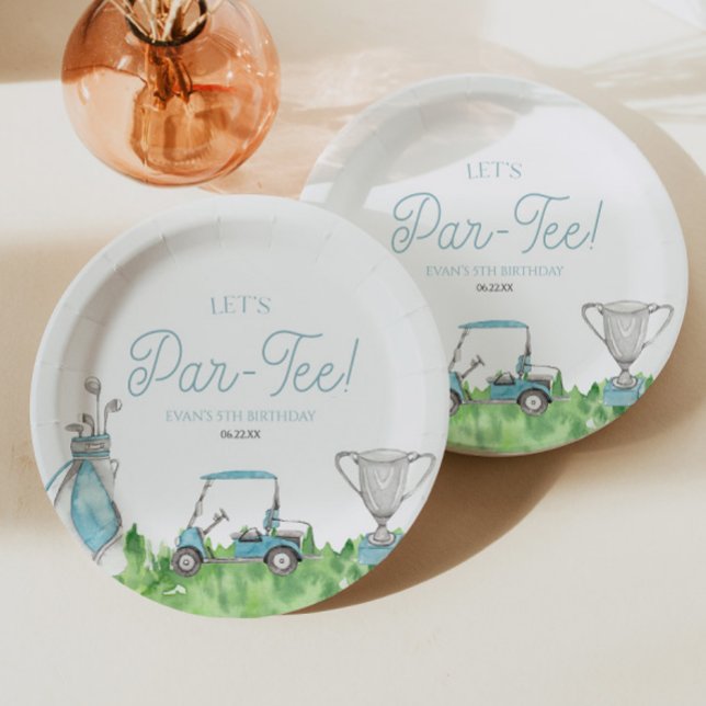 Let's Par-Tee Blue Golf Birthday Party Paper Plate (Creator Uploaded)