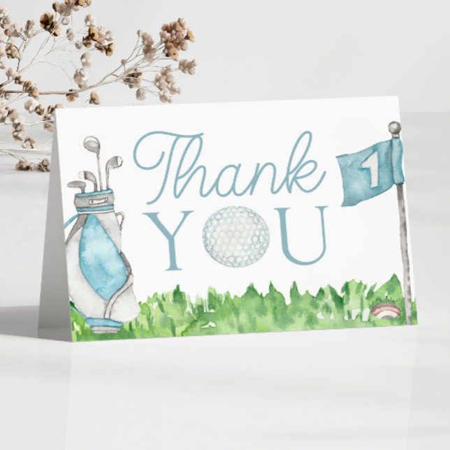 Let's Par-Tee Blue Golf Birthday Party Thank You Card (Creator Uploaded)