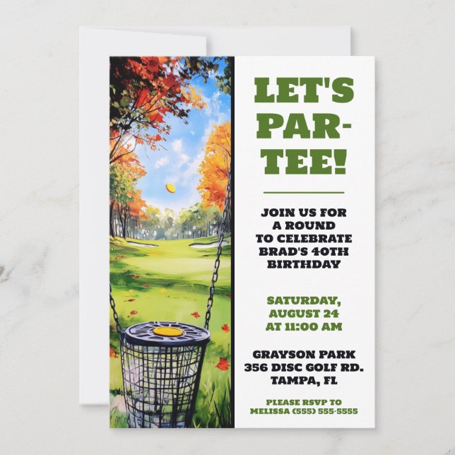 Let's Par-Tee!  Disc Golf Birthday Party Invitation (Front)