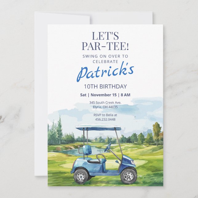 Let's Par-Tee Golf Any Age Birthday Invitation (Front)