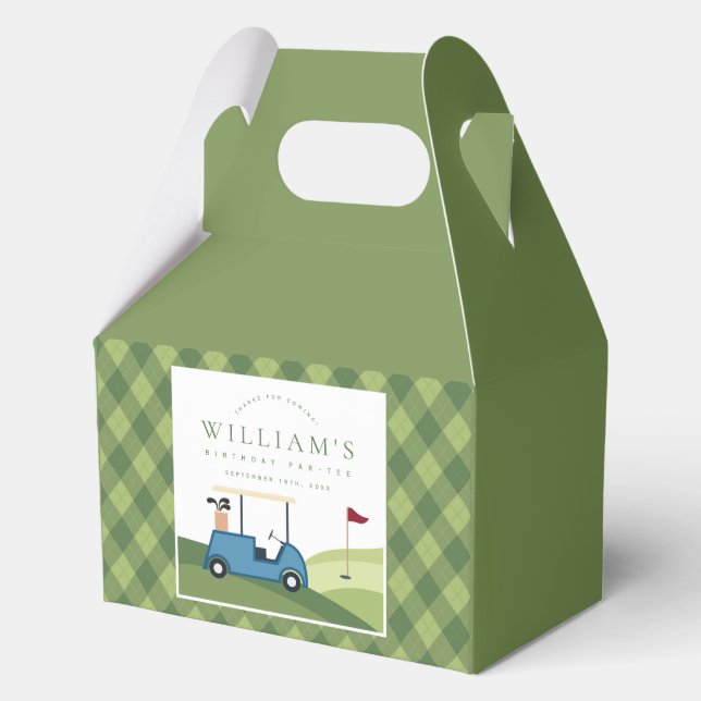 Let's Par Tee Golf Argyle Pattern First Birthday Favour Box (Front)