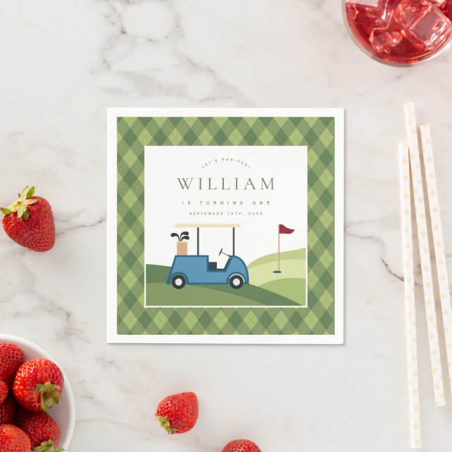 Let's Par Tee Golf Argyle Pattern First Birthday Napkin (Insitu)