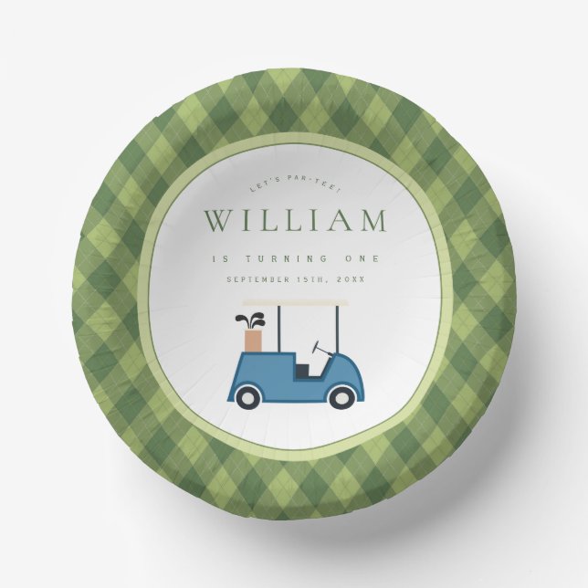 Let's Par Tee Golf Argyle Pattern First Birthday Paper Plate (Front)