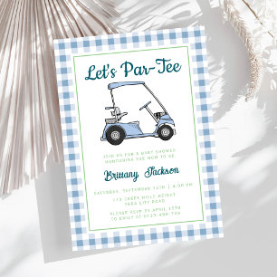 Let's Par Tee Golf Blue Chequered Boy Baby Shower Invitation