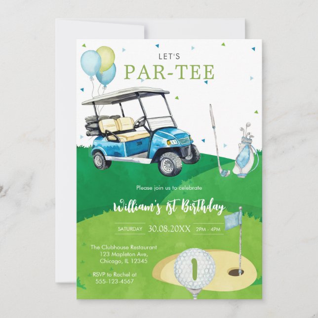 Let's Par-tee Golf Boy 1st Birthday Invitati Invitation (Front)