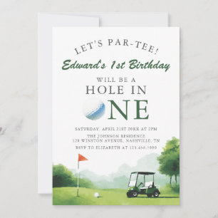 Let's Par-Tee Golf Buggy Fun 1st Birthday Invitation