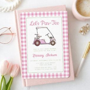 Let's Par Tee Golf Pink Chequered Girl Baby Shower Invitation