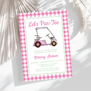 Let's Par Tee Golf Pink Chequered Girl Baby Shower Invitation