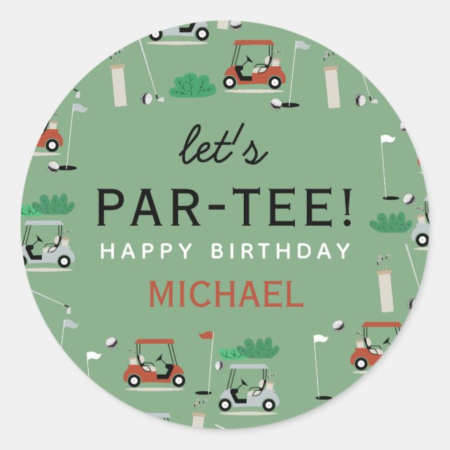 Let's Par-Tee Golf Theme Birthday Party Classic Round Sticker (Front)
