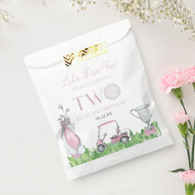 Let's Par-Tee Pink Golf 2nd Birthday Party Favour Bags (Sealed)