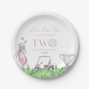Let's Par-Tee Pink Golf 2nd Birthday Party Paper Plate