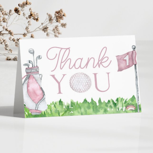 Let's Par-Tee Pink Golf Birthday Party Thank You Card (Creator Uploaded)
