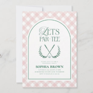 Let's Par-Tee Pink Green Modern Golf Birthday Invitation