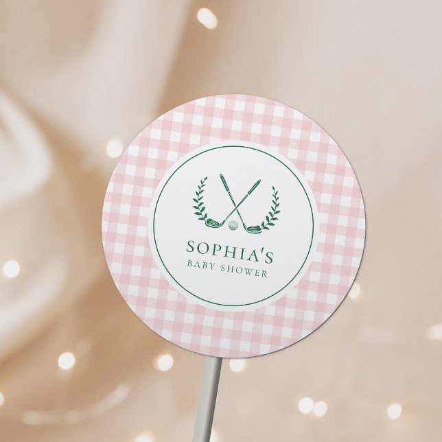 Let's Par-Tee Preppy Golf Girl Baby Shower Classic Round Sticker (Creator Uploaded)