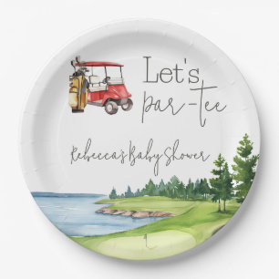 Let's Par Tee Red Cart Golf Baby Shower Party Paper Plate