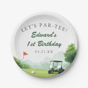 Let's Par-Tee Watercolor Golf Buggy Birthday  Paper Plate